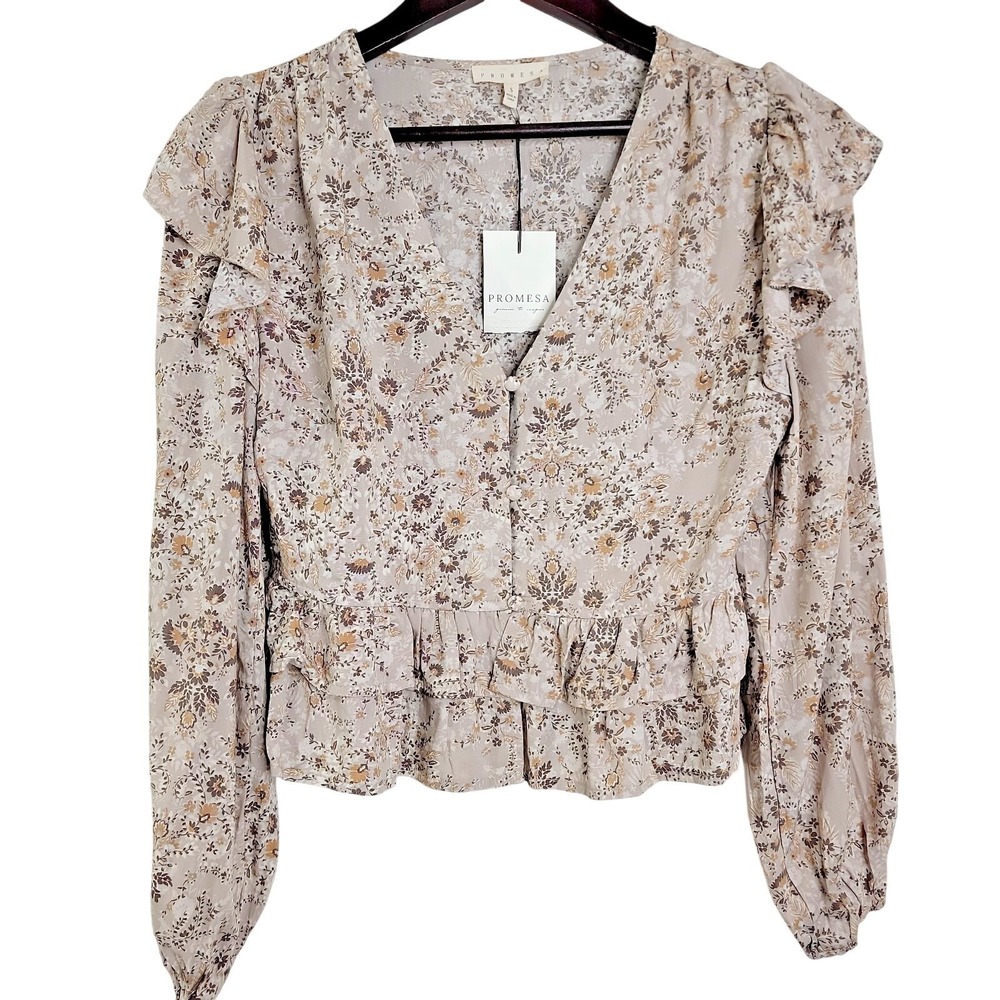 Womens Promesa Floral Peplum Crop Top Small NWT Boho Cottagecore‎ Blouse